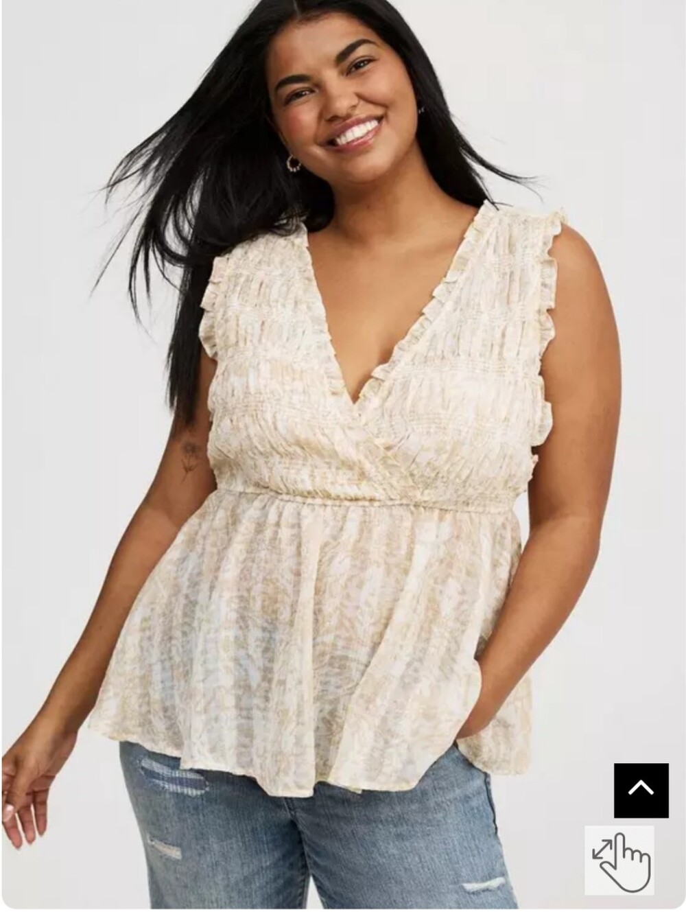 torrid Cream Ruffled V-Neck Tank Top